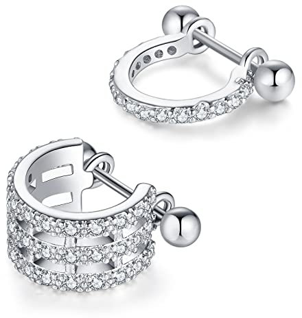 LAURITAMI 2stk Cartilage Helix Piercing Ohrringe mit Schild Halbkreis Silber CZ 8mm Barbell 20G Daith Lobe Snug Piercing Schmuck für Damen Herren
