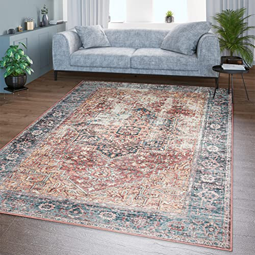 TT Home Wohnzimmer Teppich Flachgewebe Marokkanisch Design Used Look Ornamente Waschbar, Farbe:Bunt 3, Größe:140x200 cm