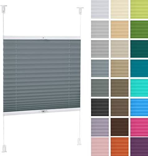 DECOOR Plissee ohne Bohren 60cm x 200cm Faltrollo Rollo für Fenster und Tür Nicht-invasive Fensterjalousien guter Sichtschutz und Sonnenschutz Breite der Überlappung 2 cm Dunkelgrau