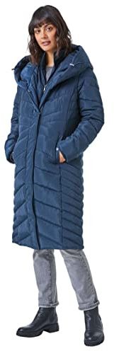 Roman Padded Coat for Women UK - Ladies Longline Puffer Winter Quilted Parka Waterproof Rainproof Wind Resistant Thermal Jacket Long Length Warm Zip Hood Puffa Cosy - Midnight Blue - Size 18
