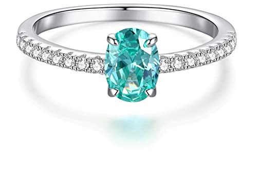 Bellitia Jewelry Damenring aus 925 Sterling Silber mit Paraiba-Turmalin, Ovalschliff Modering mit Edelstein für Damen, Frauen Mädchen Damen Schmuckset