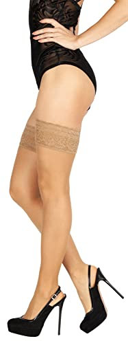 BANANALU 20 Den halterlose Strümpfe Spitzenbund 9 cm Blumenmuster sexy Overkniestrümpfe Flirt 20 Daino 4XL