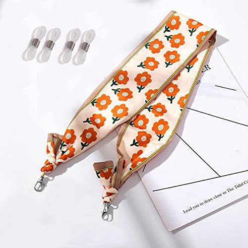 Brillenkette Acryl-Nylon-Seil Winddichtes Maskenketten-Lanyard-Druck Seidenschal Glamour-Brillenkette Umhängeband Brillenzubehör Orangenblume