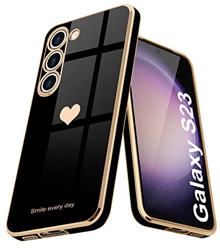 Teageo Kompatibel mit Samsung Galaxy S23 5G Hülle, Süße Herz Mädchen Handyhülle Luxuriös Galvanisierte Glitzer Weich TPU Kameraschutz Kratzfest Stoßfest Schutzhülle für S23 5G, Schwarz