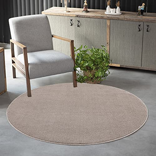 Jimri Teppich Läufer - Maschinengefertigter Kurzflor Läufer für Büro, Wohnzimmer, Schlafzimmer, Flur usw., Premium Polypropylen-Gewebe mit weicher Filzunterlage, Größe: 200 cm Rund, Beige