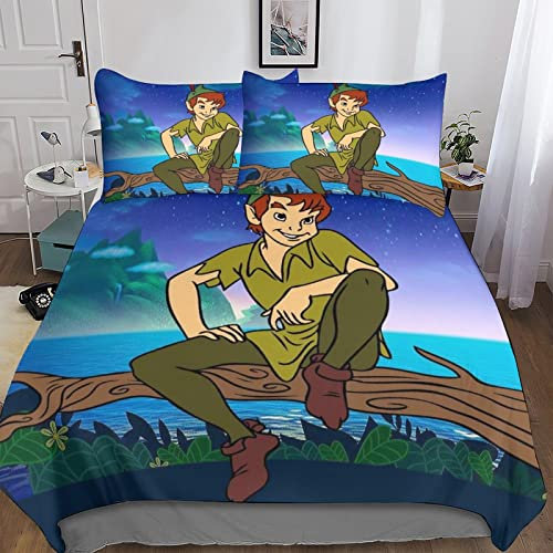 HEIMP Bettwäsche Peter Pan Bettwäsche-Set 3D-Druck Animation Malen Bettbezug Mit Reißverschluss Weiche Mikrofaser Kinder Bettbezüge Kissenbezug Double（200x200cm）