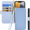 Tiyoo Flip Handyhülle für Samsung Galaxy A13/A04S/M13 5G, Premium Magnetische Brieftaschen-Hülle für Telefonschutz,Litschi-Muster PU Leder mit Kartenfächern&Handschlaufe,Stoßfeste Handyhülle, Hellblau