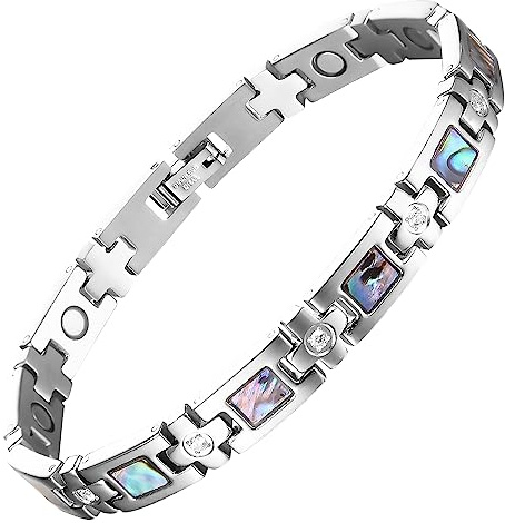 MagEnergy Magnetic Bracelets for Women, Titanium Steel Bracelets, 8.5'' Adjustable Bracelet Free Link Removal Tool (Silver)