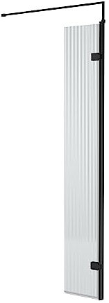 nuie WRFL18530BP Fluted Modern Bathroom 8mm Toughened Safety Glass Hinged Return Screen with Support Bar, 300mm, Black