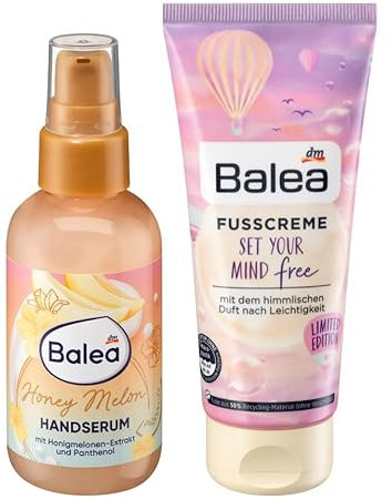 Balea 2er-Set Hautpflege: Handserum HONEY MELON mit Extrakt von Honigmelone & Panthenol für geschmeidig weiche Hände (75 ml) + Fußcreme SET YOUR MIND FREE (100 ml), 175 ml