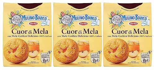 MULINO BIANCO Cuor di Mela - Biscotti di pasta frolla al burro ripieni di marmellata di mele 300g x 3 parcelle (Cuor di Mela, x3)
