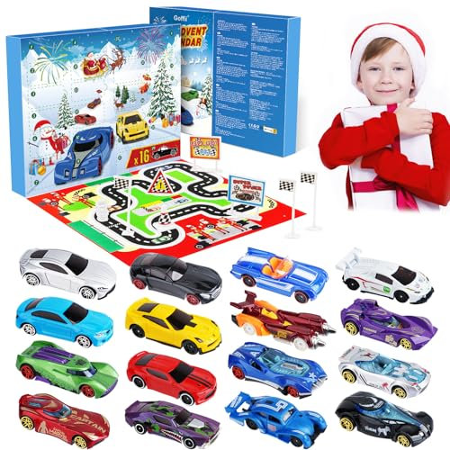 Adventskalender Kinder 2024, Kalender Auto Spielzeug Kinder 2024, 24 Tage Weihnachtskalender mit 16 Autospielzeugen, 6 Cartoonfiguren, Waschkalender für Kinder 3 bis 12 Jahre