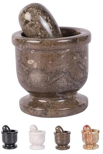 Exquisite Marble Mortar and Pestle Set - Your Ultimate Kitchen Essential for Grinding Spices, Making Guacamole, Salsa, Pesto, and Crushing Pills (Oceanic, Oval Shape (2.5))