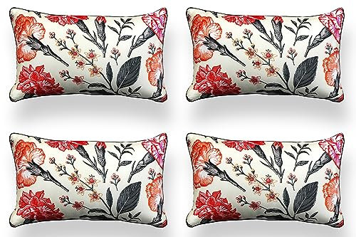 Juego de 4 Cojines 30x50cm 100% Poliéster para Sofa con Relleno Incluido Extra Suave al Tacto, Cojines Terciopelo Estampado Decorativo Hogar - Clavel
