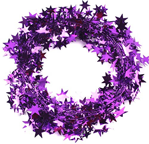 1 Stück Weihnachtsdeko Girlande Lametta Girlande 7,5m je Stück,Kleine Sterne Girlande Weihnachten Draht mit Sternen Deko,für Weihnachtsbaum Zuhause Hochzeit Party Festival Dekoration,Lila