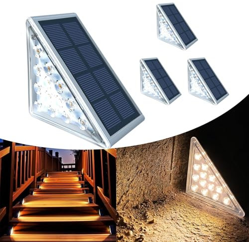 TOTHDATE 4er-Set Solar Treppenbeleuchtung Aussen Warmweiß Licht, Solar Stufenleuchten Außen IP67 Wasserdicht für Boden Veranda Dekor Hof Pfad Garten Gehwege