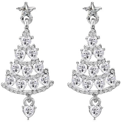LAXPICOL Christmas Tree Earrings With S925 Sterling Silver Post For Women,Sparking White Rhinestone Christmas Earrings For Women,Luxury Silver Dangle Earrings Gifts For Christmas Women-Silver