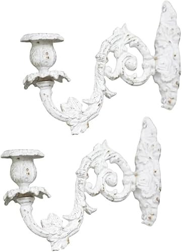 TentHome Kerzenhalter Kerzenständer Antik Wand Kerzenleuchter Kerzen-Wandhalter 1 armig Shabby Chic Teelichthalter für Stabkerzen Wanddeko (Antik weiß, 2 Stück)