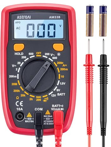 AstroAI Digital Multimeter Voltmeter Ohmmeter Ammeter Multi Tester Meter with Backlit LCD Electronic Test Meter Measures Voltage, Current, Resistance; Tests Continuity, Diode(Black)