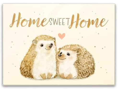 Igel Schneidebrett in 39x28cm mit Spruch Home Sweet Home ein herbstliches Küchenbrett für Zuhause Frauen Geburtstag Glas Schneidbrett Aquarell Zeichnung Liebe Paar