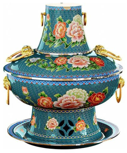 VIDECOR Shabu Hot Pot Thickened Copper Charcoal Hotpot，Chinese Copper Hot Pot Old Beijing Style Hot Pot Chinese Fondue Pot Cookware Electric Hot Pot,38cm