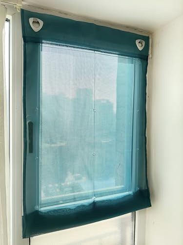 Devola Raffrollo Ohne Bohren ösenrollo Transparent Gardinen Einfarbig Voile Raffgardinen Modern Küche Fertiggardinen Wohnzimmer Kurz HxB 140x80cm Türkis 1 Stück