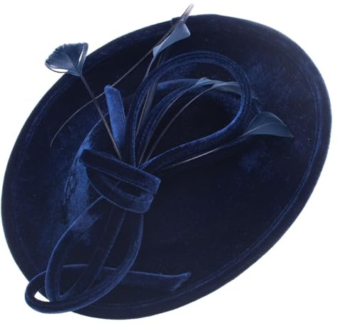 Lawliet Elegant Womens Loop Velvet Wedding Occasion Church Fascinator Headpiece Hat A624(Navy Blue)