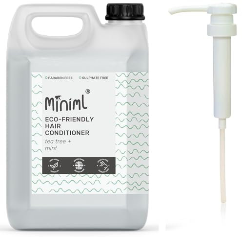 Miniml Natural Hair Conditioner Eco Friendly - 5L Refill and 5L Pump - Tea Tree & Mint Men and Womens Sensitive Scalp & Skin Cruelty Free Vegan Formula - For Greasy, Curly, Dry Hair