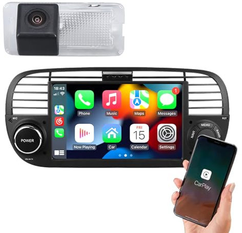7 Zoll CarPlay Android GPS Navigationsgerät mit Bluetooth+Auto Rückfahrkamera Ersatz für FIAT Abrath 500 595 695 500C 595C 695C Rockstar Cabrio Convertible/E-Sport Lounge Pop Lounge Hatchback