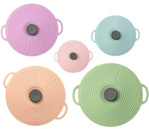 Lpitoy Silicone Lids, 5 Pcs Various Sizes Microwave Splatter Covers Heat Resistant Cooking Lids for Bowls, Plate, Pots, Pans, Stove, Oven