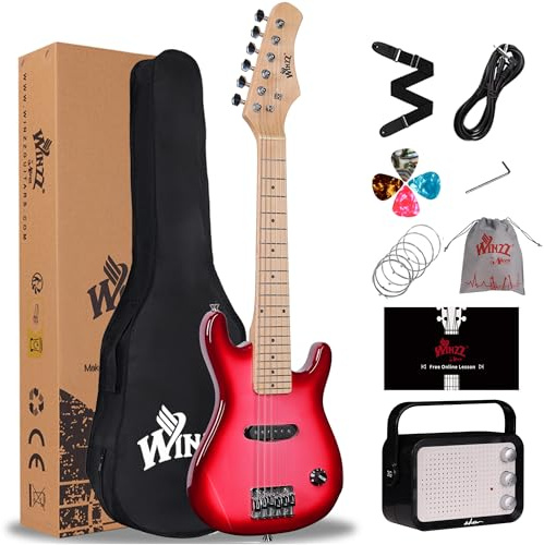 WINZZ EGM100 30 Zoll Real Kids E-Gitarre mit Anfänger-Set, Rechtshänder (Farbverlauf Pink)