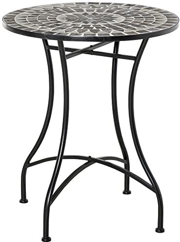 Outsunny 60 cm Mosaic Garden Table, Small Round Outdoor Side Table with Ceramic Top, Plant Stand for Patio, Balcony, Grey and Green