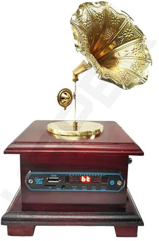 Generic Orca International Co. Antique Vintage Gramophone Bluetooth Speaker Showpiece(11.1 Inches) for Home Decor Brass Wireless Music Player Original with AUX, USB Port, wood