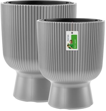 PAFEN Kunststoff Blumentöpfe auf einem Bein - Set 2 Großen 30 cm und 36 cm - Elegant Blumenkübel Übertopf Pflanztopf Pflanzkübel Für Innen Und Balkon Garten Pflanze | Hellgrau
