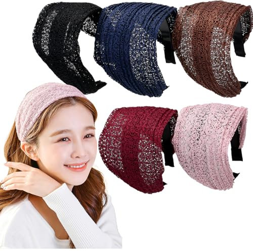 5 Stück Breites Haarreif mit Zähnen für Damen, mit Plissee-Tuchgewebe, Haarband für Mädchen, Accessoire (Mix color E, One Size)