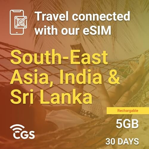 Konnektivität – 5 GB eSIM, 30 Tage für Asien und Indien, sofortige Aktivierung, wiederaufladbar, 4G/5G persönlicher Hotspot, 24/7-Support, ohne String-Prepaid-Lösung, freies Reisen ohne Roaming-Kosten