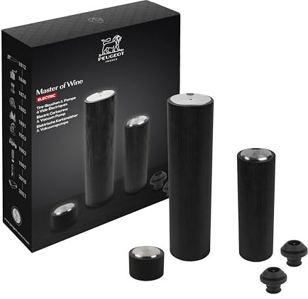 Peugeot - Coffret Cadeau Tire-Bouchon Line Reverse + Pompe à Vide Preserve - Électrique, Rechargeable, 100% Automatique - Autonomie Longue - Recharcge Rapide - Idée Cadeau Œnologie - Coloris Noir Mat