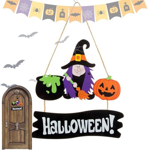 Cartel de Halloween con texto Happy Halloween - Cartel de madera de Halloween con colgante de madera, decoración de árbol, adornos de madera para árbol, regalo de fiesta para comedor y dormitorio