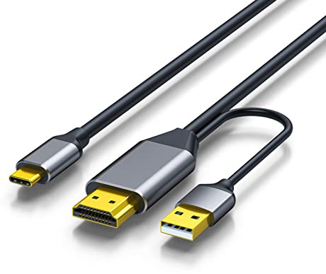 Eladcncmc Cable tipo C de 2 metros, cable de conversión de cobre para pantallas portátiles, fuente de alimentación USB 3.0 para el hogar