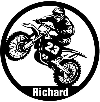 Personalisiert Wandtattoo Motorrad mit Name und Nummer Dirt Bike Wandaufkleber Wandsticker für Kinderzimmer Wohnzimmer Schlafzimmer Wanddeko,Geschenk für Kinder Junge Teenager Männer