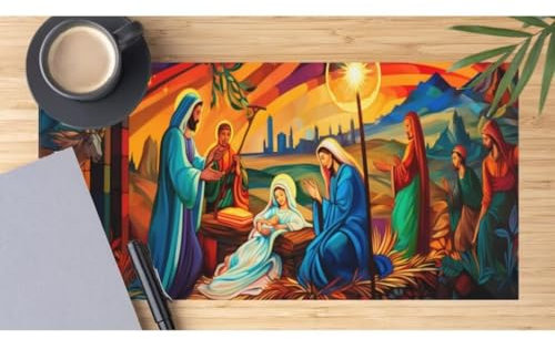 Jesus Mouse Mat Large Desk Mat 35.4 x 15.7 Inch, Vintage Mouse Pad Gaming Mousepad, Waterproof Keyboard Mat, Durable Desk Pad, Non-Slip Rubber Base Mouse Mats for Desk Office Gaming Home Decor M524