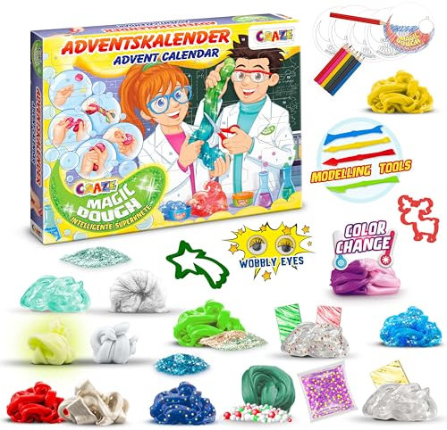 MAGIC DOUGH Adventskalender für Kinder – Spielzeug Adventskalender mit Knete, 24 tolle Überraschungen mit intelligenter Superknete