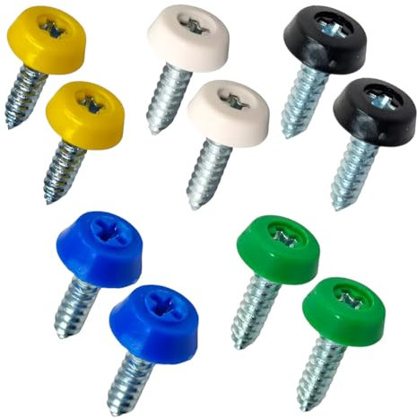 x10 Oversized Number Plate Screws With Caps, License Plate Screw Cap Car License Plate Fixing Devices (2 of Each Colour)