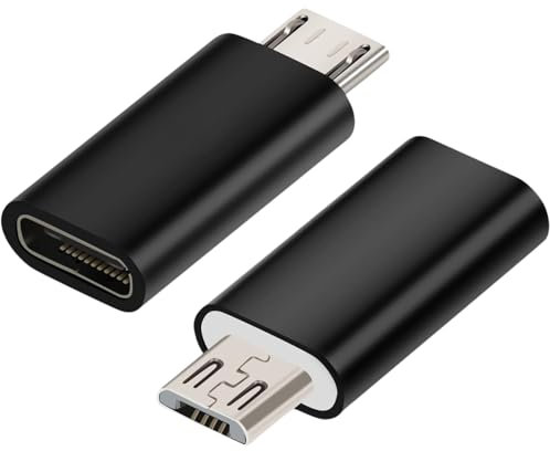 pluX 2 Pack USB C to Micro USB, USBC Type Female to Micro USB Male Adapter, Micro to USB C Compatible with Galaxy S7/S7 Edge, Nexus 5/6 Black