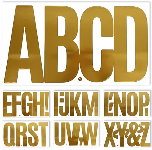 6 Inch Letter Stickers, 38 Pieces Self Adhesive Large Alphabet Symbol Sticker for Mailbox, Door, Truck and Outdoor, Waterproof & Weatherproof, 7 Sheets Gold