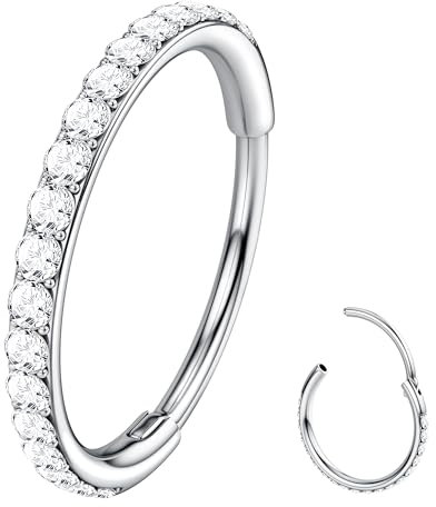 BodyBonita G23 Titan CZ Nasenring Creolen - 20G Septumringe Nasenpiercings Clicker Knorpelohrring für Frauen Helix Rook Tragus Conch Piercing Schmuck Daith Ring Silber 8mm