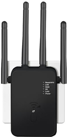 2025 Neuestes WLAN Repeater 1200Mbit/s Dualband mit 4 externen Antennen,WiFi Verstärker Repeater/Router/Access-Point-Modus, Einfache Einrichtung,LAN/WAN-Port,Kompatibel mit Allen Geräten