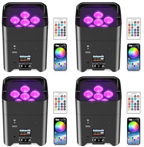 Glowingstage Par LED batterie, 4 X 108 W RGBWA UV avec contrôle application | DMX et télécommande pour fête, club, bar, Halloween, Noël