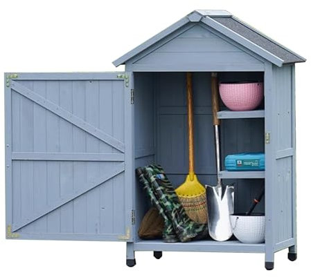 Gartenschrank für den Außenbereich, wasserdichter und sonnenfester Werkzeugkasten aus Holz für Balkon – langlebige graue Aufbewahrungslösung für Werkzeuge und Ausrüstung