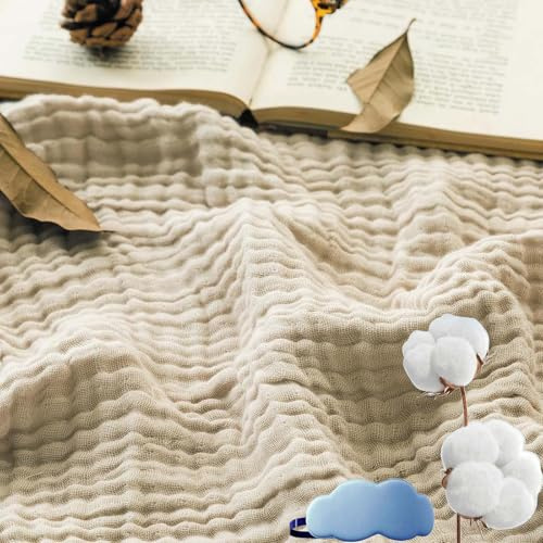 NNBWLMAEE Musselin Decke 150 X 200, Musselin Decke Erwachsene Sommer, Montivo Sanfte Musselindecke, Aus 100% Natur Baumwolle, Leicht Atmungsaktiv KüHldecken Zum Schlafen Baby (Beige, King(200x230))